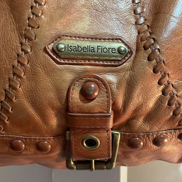 Isabella FIORE soft caramel color hobo style bag approx 16” w X 10” h 5.5” D - Picture 2 of 16